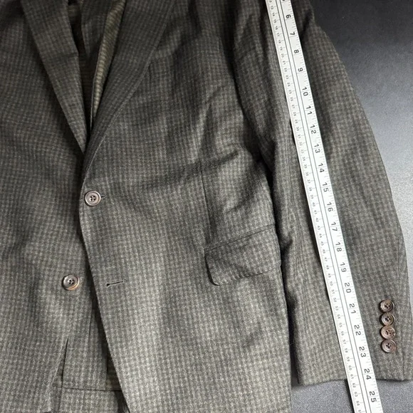 H.Stockton Men's‎ Blazer Sport Coat 44R Brown Check Wool Italy Custom Tailored